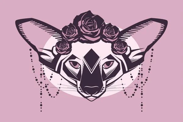 Modeporträt einer Katze mit einem Rosenkranz — Stockvektor