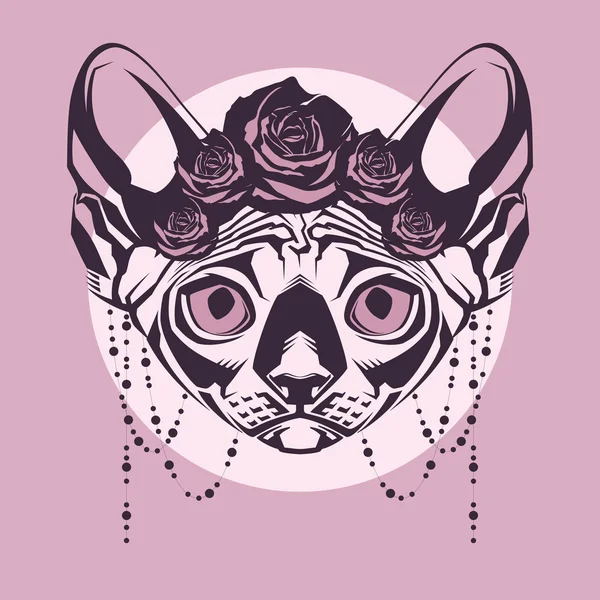 Ritratto di moda di gatto con ghirlanda di rose — Vettoriale Stock