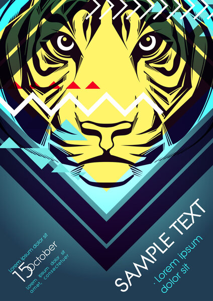 Design template with tiger and place for text. Festival poster