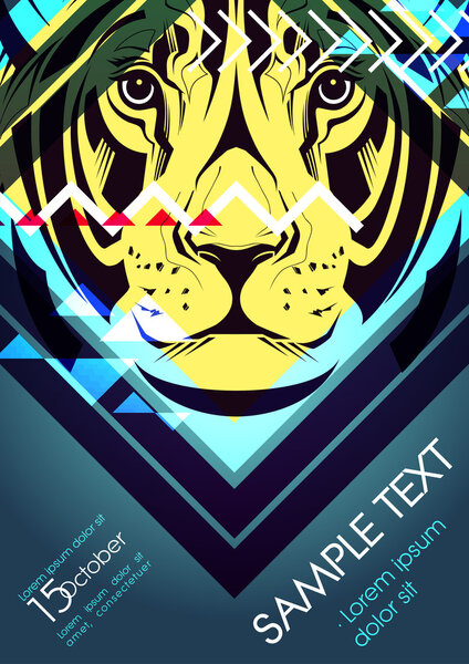 Design template with lioness and place for text. Festival poster