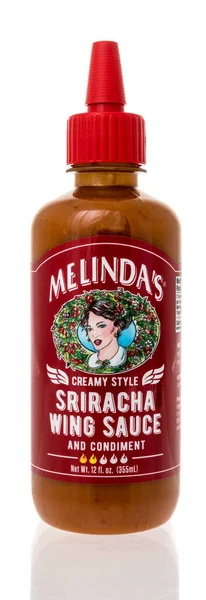 Winneconne December 2021 Flaska Melindas Sriracha Vingsås Isolerad Bakgrund — Stockfoto
