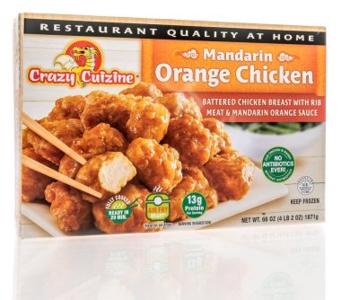 Winneconne, WI -21 Aralık 2021: İzole edilmiş bir arkaplanda çılgın mandalina turuncu tavuk paketi