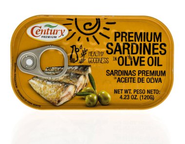 Winneconne, WI -30 Ocak 2021: İzole bir arkaplanda yüzyılın en kaliteli sardalyaları paketi