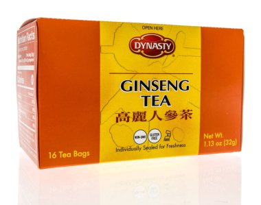 Winneconne, WI -30 Ocak 2021: İzole edilmiş arka planda bir paket Dynasty Ginseng çayı