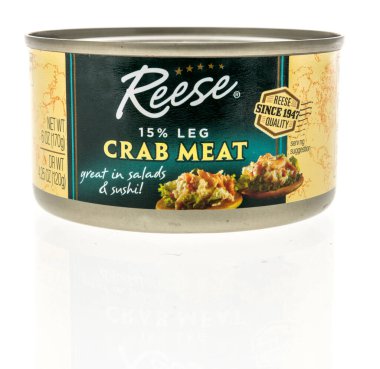 Winneconne, WI -10 Nisan 2022: İzole edilmiş arka planda bir kutu Reese yengeç eti