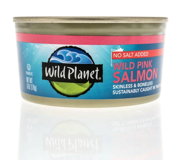 Winneconne, WI -10 Nisan 2022: İzole edilmiş arka planda bir kutu vahşi pembe somon.