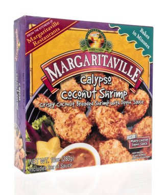 Winneconne, WI -23 Nisan 2022: İzole edilmiş bir arkaplanda Margaritaville kalipso karides paketi