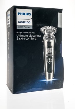 Winneconne, WI - 3 June 2022: A package of Philips Norelco S9000 prestige electric shaver on an isolated background.