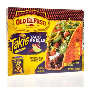 Winneconne, WI - 6 June 2022: A package of old el paso taco shells takis flavored on an isolated background.