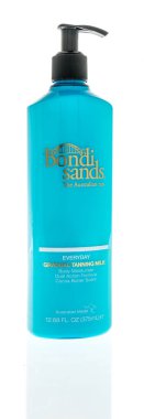 Winneconne, WI - 23 July 2022: A package of Bondi Sands the Australian tan everyday gradual tanning milk on an isolated background.