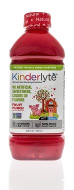 Winneconne, WI - 23 July 2022: A bottle of Kinderlyte natual medical grade hydration electrolyte beverage drink on an isolated background.