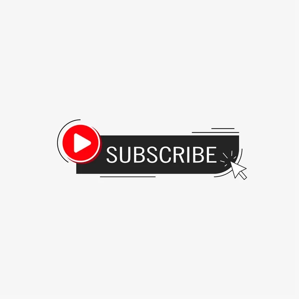 Abone olun, çan düğmesi ve el imleci. Kırmızı düğme kanala abone ol, blog. Sosyal medya geçmişi. Pazarlama. Vektör illüstrasyonu.