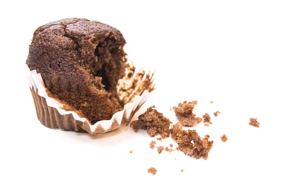 Bolinho de chocolate meio comido — Fotografia de Stock