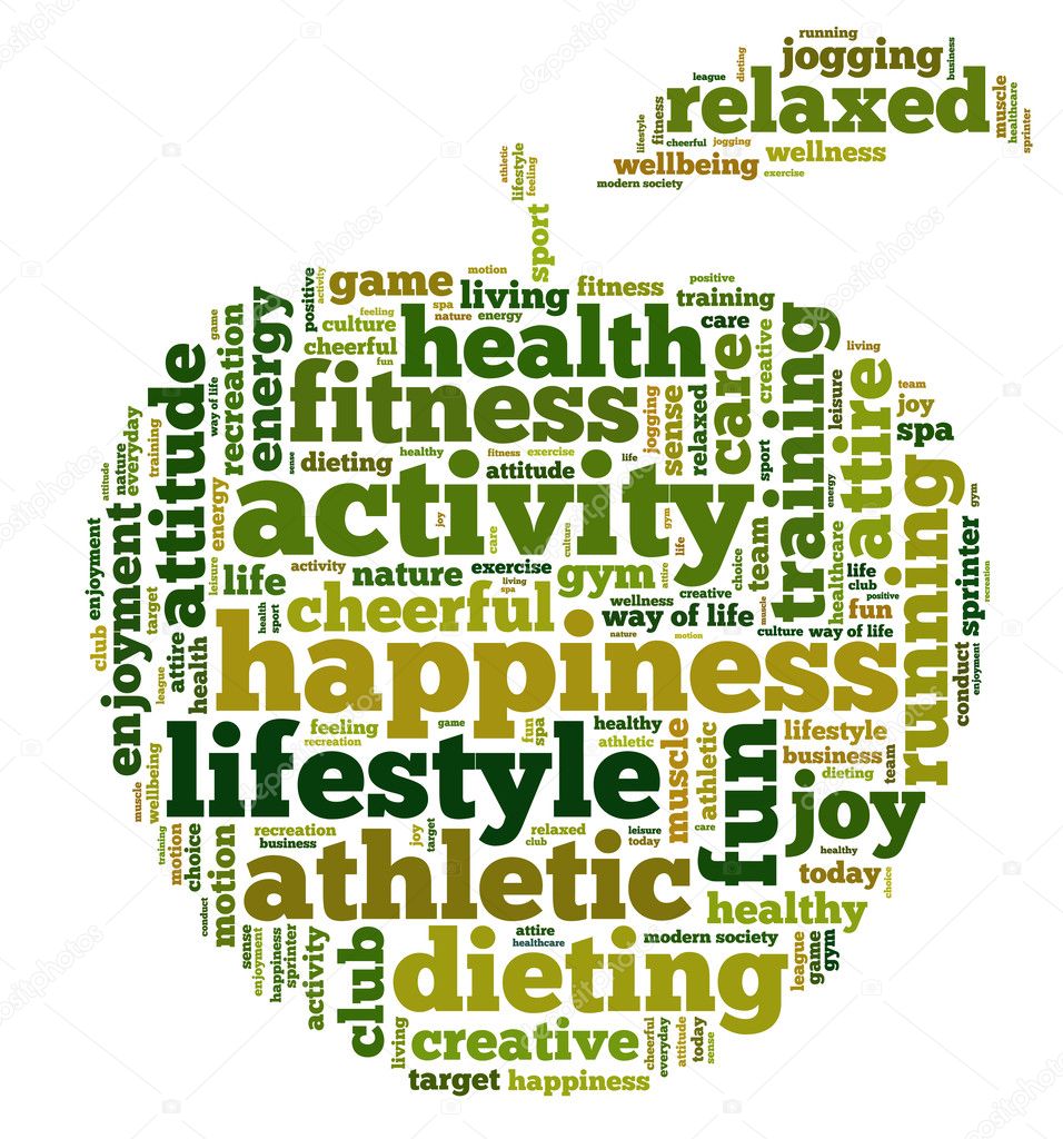 Conceptual illustration of tag cloud containing words related to healthy lifestyle