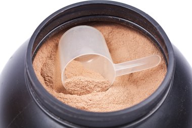 Siyah bir plastik conta çikolata peynir altı suyu izole protein Kepçe
