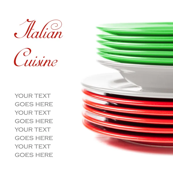 Stack of colorful ceramics plates in Italian colors — Stock Photo, Image