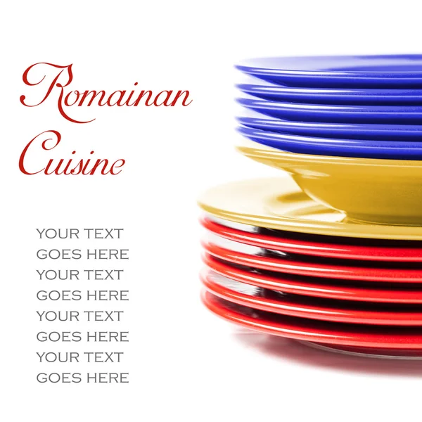 Romen renkler renkli seramik tabak yığını — Stok fotoğraf