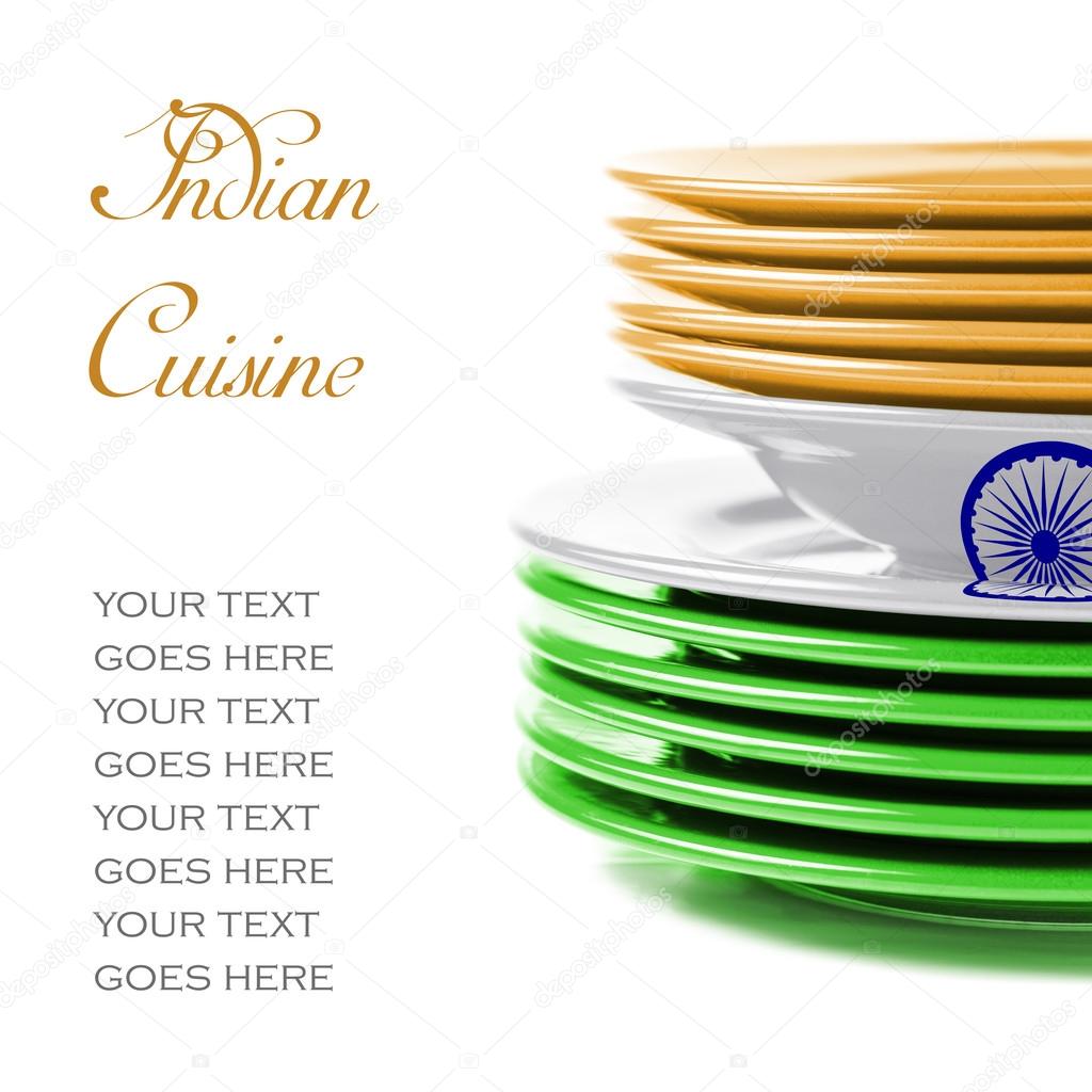 Stack of colorful ceramics plates in Indian colors
