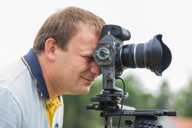 Varaždin, Hırvatistan - Mayıs 2, 2009: turist fotoğrafçı closeup