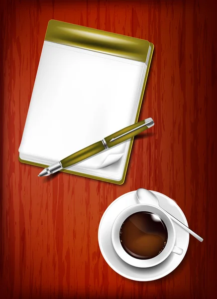 Bleistift, Notizbuch und Tasse Kaffee — Stockvektor