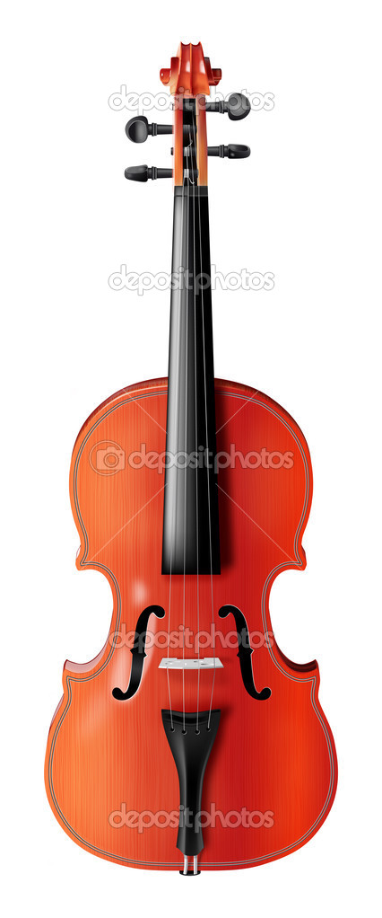 Illustration of a violin with many realistic details.
