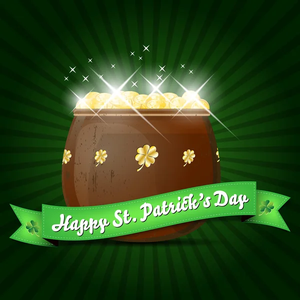 Wünsche am St. Patrick 's Day mit Topf Gold — Stockvektor