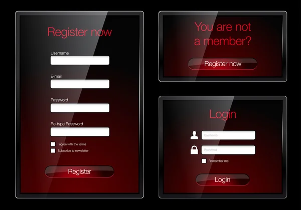 Login en register glanzende webformulieren — Stockvector