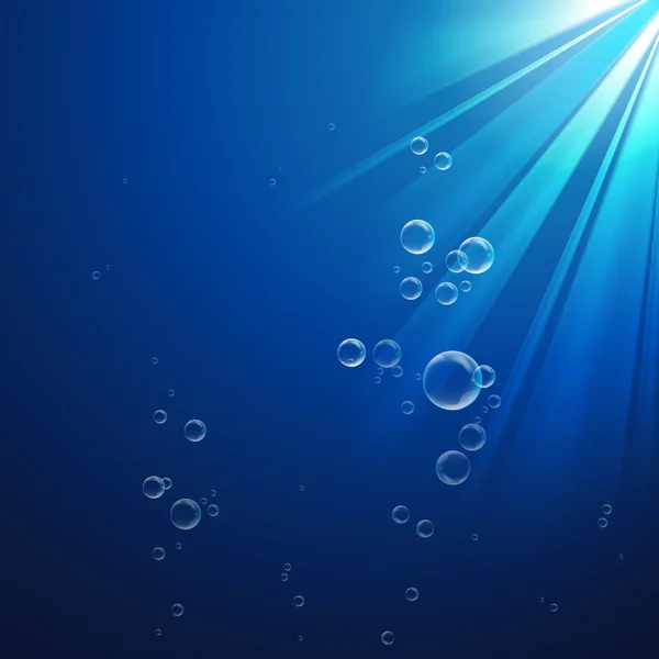 Escena submarina con burbujas y rayos de luz — Vector de stock