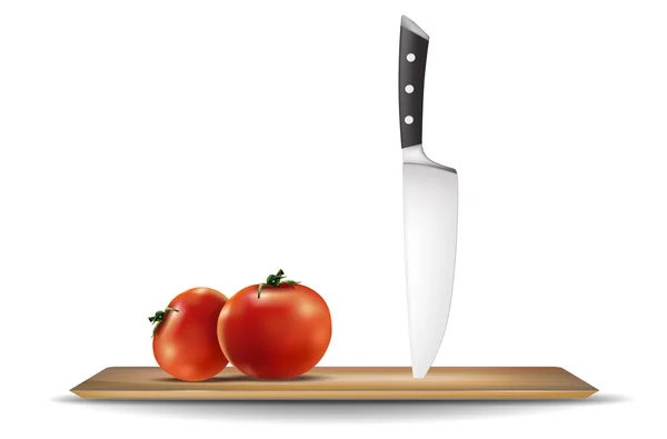 Tomaten und Messer auf einem Schneidebrett — Stockvektor