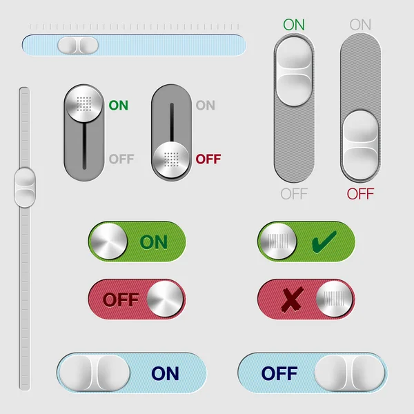 Conjunto de botones de interruptor ON-OFF y rollovers — Archivo Imágenes Vectoriales