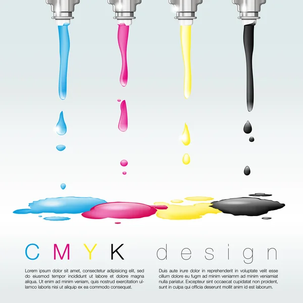 Four nozzles with CMYK colors - CMYK print concept — Stock Vector