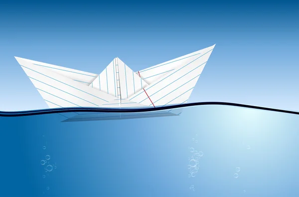 Origami papper båt på vattennivån — Stock vektor