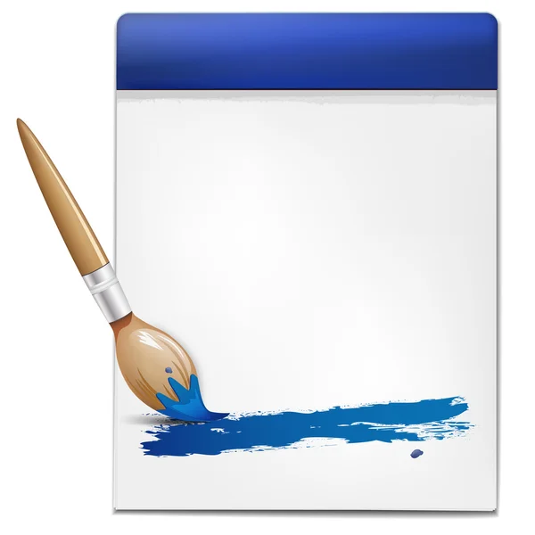 Blauer Pinsel und leere Seite eines Notizbuchs — Stockvektor