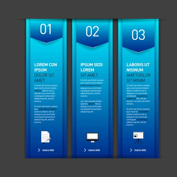 Conjunto de tres banners azules - opciones - infografías — Vector de stock