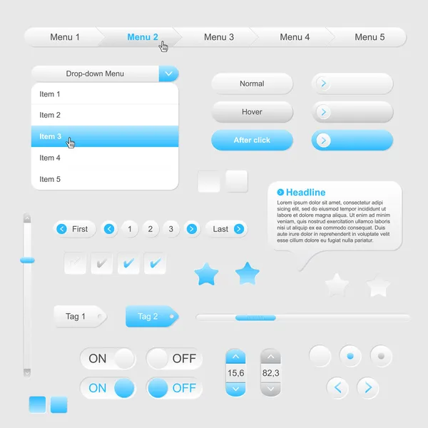 Conjunto de elementos web gris y azul — Archivo Imágenes Vectoriales