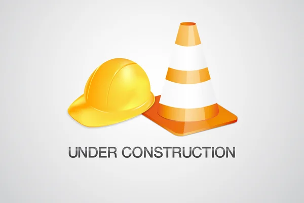 Sob o símbolo de construção - capacete e cone — Vetor de Stock