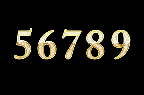 Ensemble de chiffres dorés brillants 5-9 avec diamants — Image vectorielle