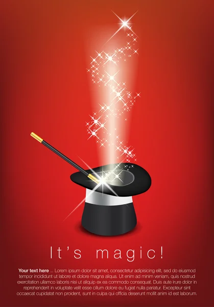 Magic hat, Toverstaf en glanzende sterren - plaats voor uw tekst — Stockvector