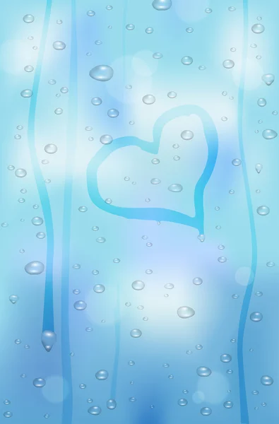 Regendruppels op glazen venster - hart vorm — Stockvector