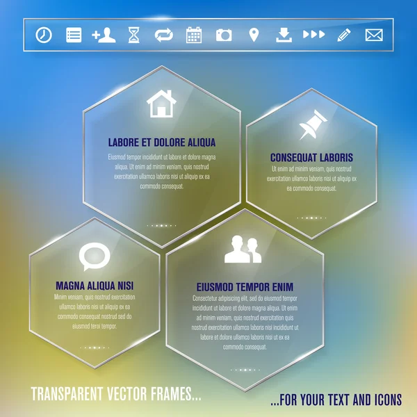 Molduras de vidro com ícones simples - modelo de infográficos — Vetor de Stock