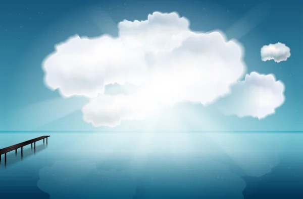 Scena streszczenie, morze, molo, chmury i promienie — Wektor stockowy