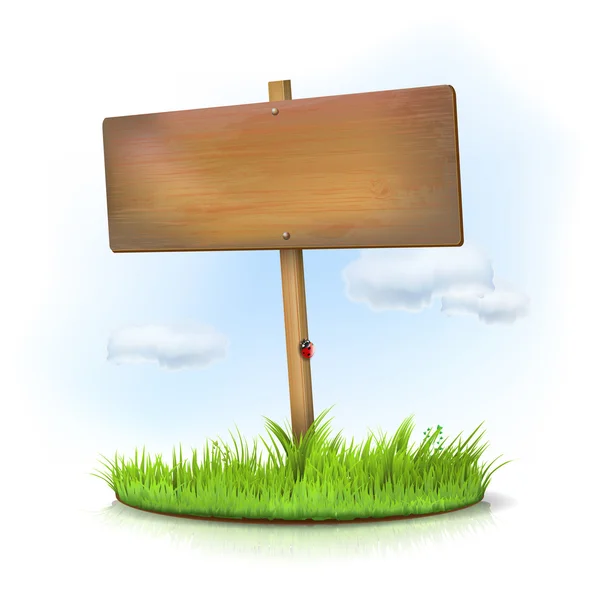 Drewniany znak w trawie z miejscem na tekst — Wektor stockowy