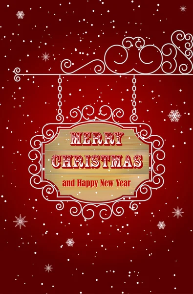Cartel de madera colgante con adornos metálicos - Feliz Navidad — Archivo Imágenes Vectoriales