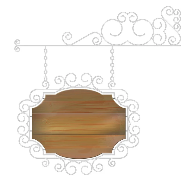 Opknoping houten bord met metalen ornamenten - plaats voor tekst — Stockvector