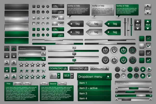 Set aus grünen und grauen Webui-Elementen — Stockvektor