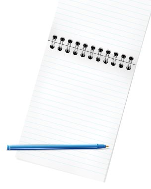 Mavi Kalem ve defter mesajınız için boş sayfa