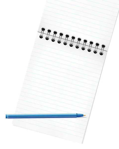 Crayon bleu et page blanche d'un carnet pour votre message — Image vectorielle