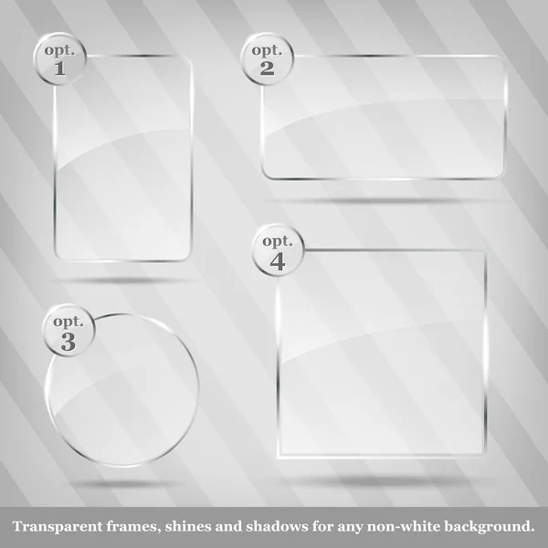 Collection of transparent glass frames - place for your text — Stock Vector