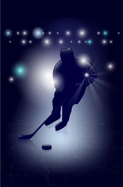 Silhouette del giocatore di hockey su ghiaccio - sfondo lucido — Vettoriale Stock