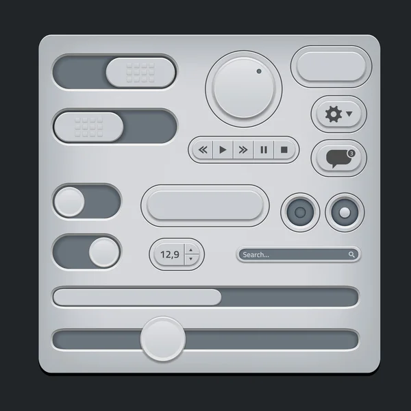 Conjunto de elementos web ui grises - deslizadores, interruptor, botones, etc. . — Archivo Imágenes Vectoriales
